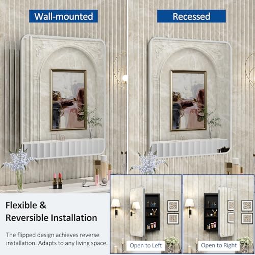 ACEMIRO 24x30 Inch Bathroom Medicine Cabinet with Mirror Metal Framed Recessed or Wall Mounted Mirror Medicine Cabinets for Bathroom Brushed Silver