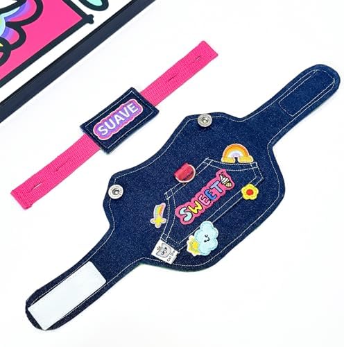 Denim Dopamine Pet Vest Shirt - Colorful Cartoon Embroidery Design, Adjustable Vest (M)