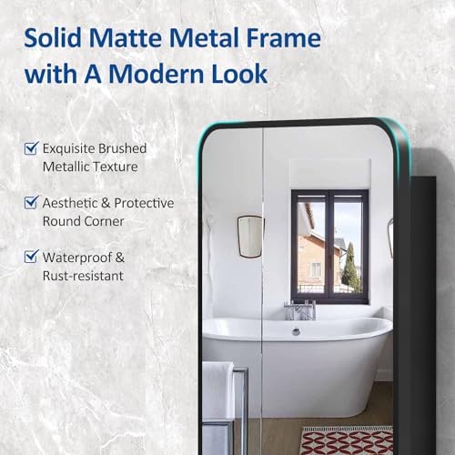 ACEMIRO 24x30 Inch Bathroom Medicine Cabinet with Mirror Black Metal Framed Farmhouse Recessed or Surface Wall Mounted Black Medicine Cabinets for Bathroom