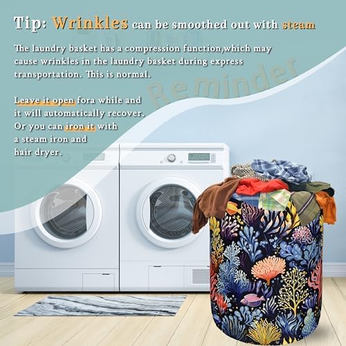 Colorful Coral Laundry Basket Foldable Oxford Cloth Hamper 18.9" x16.5"