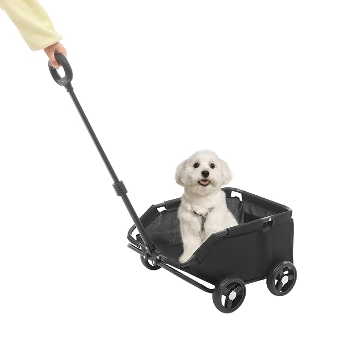 Mini Dog Strollers, 4 Wheel Foldable Dog Stroller, Portable Pet Carrier Dog Cart w/Side Storage Pocket Adjustable & 360° Rotatable Pull Rod for Small Pets Travel Shopping Walking (Black)