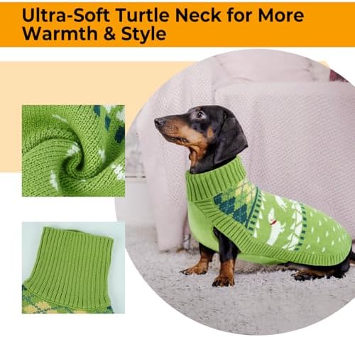 Lelepet Dachshund Sweater Turtleneck Dog Sweaters for Small Dogs (XS-XL) | Pullover Knitted Dog Coat,Cold Weather Dachshund Clothes,Fall/Winter Cozy Outfit for Wiener Dog,Stretchy Knitwear,Grass Green