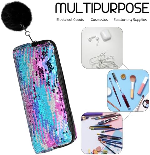 2Pcs Sequin Makeup Bags, Magic Cosmetic Bag, Iridescent Makeup Bag, Portable Pouch Travel Cosmetic Organizer, for Women Party Holiday Gifts (Gradient Multicolor)