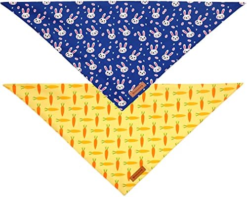 Realeaf Easter Dog Bandanas 2 Pack, Triangle Reversible Pet Scarf for Boy and Girl, Premium Durable Fabric, Holiday Bandana for Small Medium Large and Extra Large Dogs (Small)