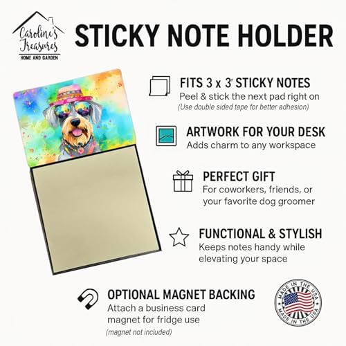 Caroline's Treasures Schnauzer Hippie Dawg Sticky Note Holder Refillable Dispenser Self-Sticky Note Pads, Memo Pads Blank Desk Accessories