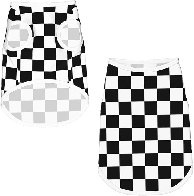 Black White Checkered Dog Shirts Sleeveless Puppy Cotton T-Shirts