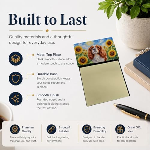 Caroline's Treasures Cavalier Spaniel in Sunflowers Watercolor Sticky Note Holder Refillable Dispenser Desk Accessory 3x3 Pad Gift