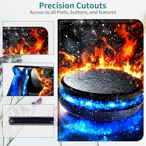 Case for Samsung Galaxy Tab A7 Lite 8.7" 2021 Model (SM-T220/T225/T227), 360 Degree Rotating Stand with Multi-Angle Vertical Shockproof Protective Shell for Women Men, Blue Red Flames
