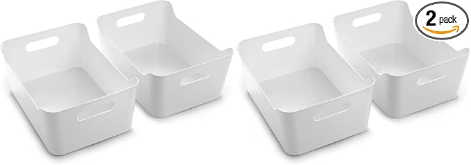 BINO | Plastic Storage Bins, Large - 4 Pack, White | THE SOHO COLLECTION | Pantry Organizers and Storage Containers Fridge Organizer Bins Kitchen Cabinet Organizer Medicine Cabinet Bin