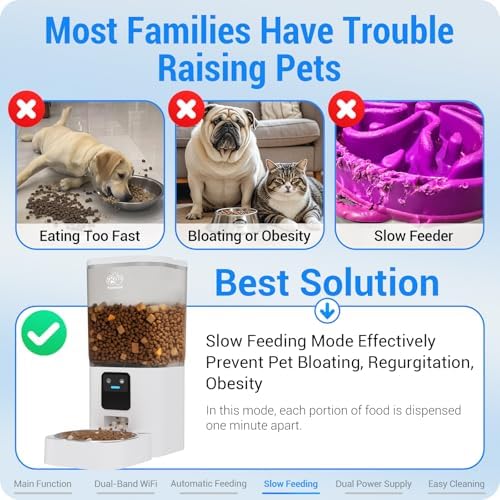 Automatic Cat Feeder with 5G WiFi: Automatic Dog Feeder with Slow Feed & Smart APP Control, 7L Timed Auto Cat Food Dispenser with Alexa for Pets, Detachable for Easy Cleaning - 29 Cups