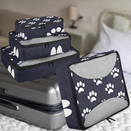 Dog Bones Paw 4 Set Packing Cubes Luggage Organizer Bags for Travel Accessories and Essentials, Dog Paws