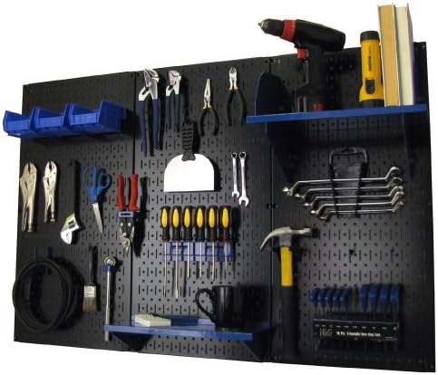 Wall Control Pegboard Organizer 4 ft. Metal Pegboard Standard Tool Storage Kit with Black Toolboard and Blue Accessories