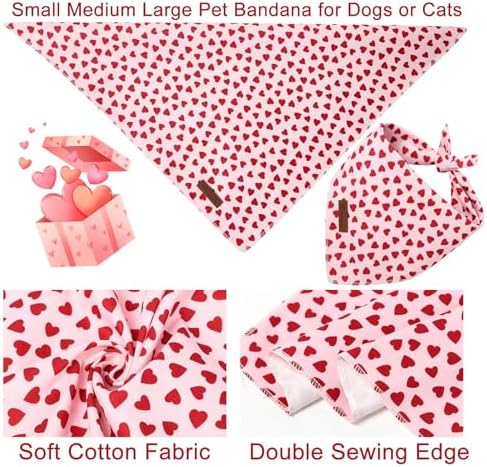 Valentine's Dog Bandana, UP URARA PUP Soft Cotton Adjustable Pet Scarf for Small, Medium, and Large Dogs, Cute and Comfortable Dog Accessory,L