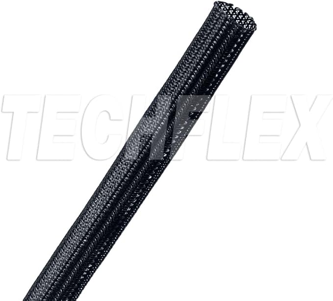 Techflex F360 Full 360 Degree Enclosed Semi-Regid Braided Sleeving Flexible Conduit - 3/4" - 500 Feet - Black
