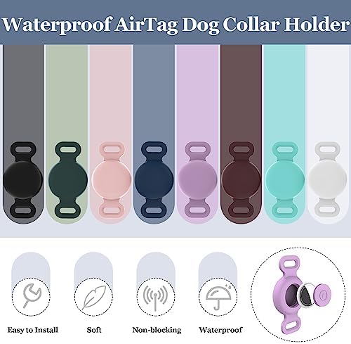 Waterproof Dog Collar with Airtag (1st & 2nd Gen) Holder, 2 Pack | Lightweight Silicone Hidden AirTag Holder for Dog Collar, Anti-Lost AirTag Case for Pet Cat Dog (Black & White)