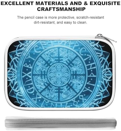Women's Simple Thin Pencil Case Waterproof And Portable Perfect Organizer Box Bue Circle Viking Vegvisir Runic Compass