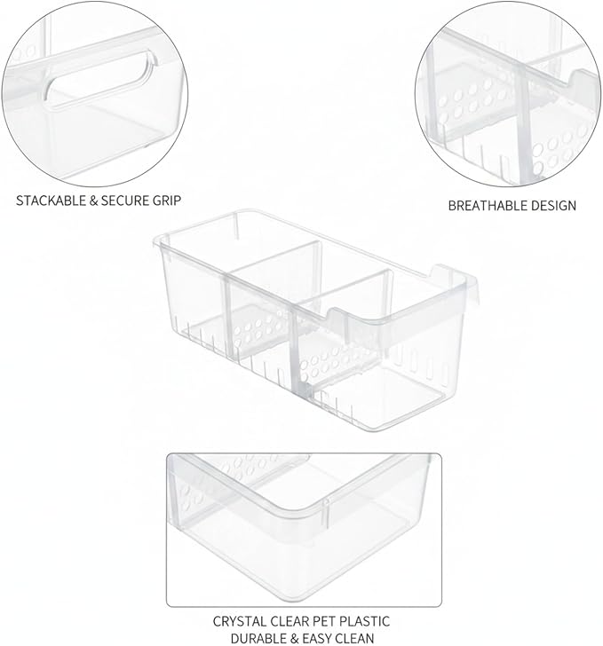 Clear PET Refrigerator Storage Bins - Stackable Produce Organizer for Fridge Drawers & Shelves, Durable Food Container (1 Pack)