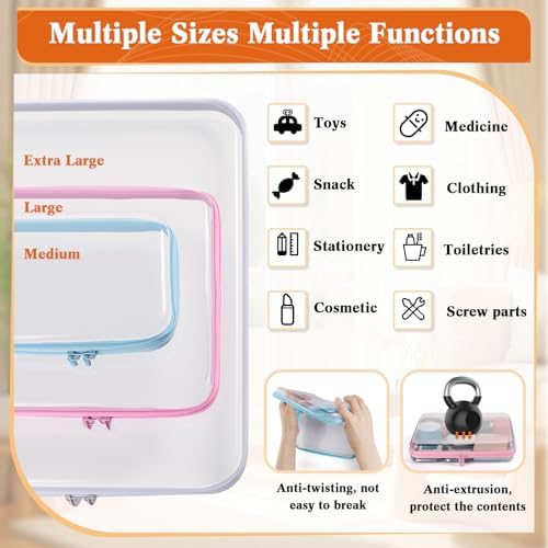 6Pcs Clear Hard Shell Zipper Case Set Travel Organizer, Hard Plastic Zipper Pouches Multi-Purpose Storage for Makeup, Toiletry, Office Supplies & Kids Toys