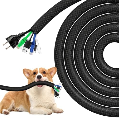 AGPTEK Cable Sleeve, 6.6ft - 1.35 inch Dog Cat Cord Protector for Pet,Black