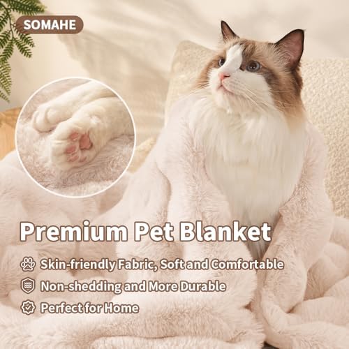 SOMAHE Soft Faux Fur Cat Blanket, Washable, Small 22x18 Milky White