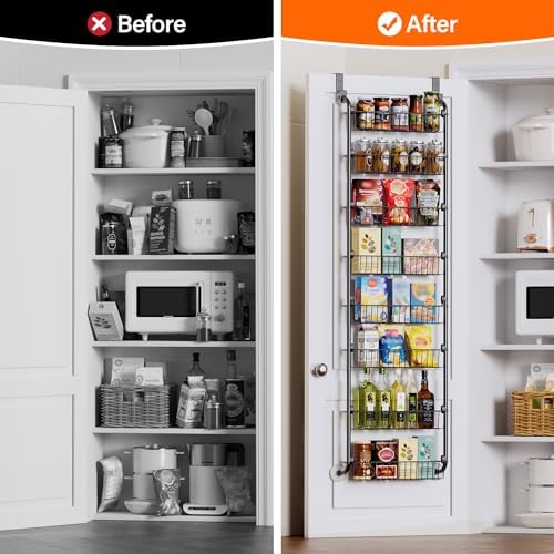 Delamu Over The Door Pantry Organizer, 8-Tier Pantry Door Organizers and Storage, Metal Hanging Spice Rack, Seasoning Organizer, Door Organizer for Home Kitchen Bathroom, Black