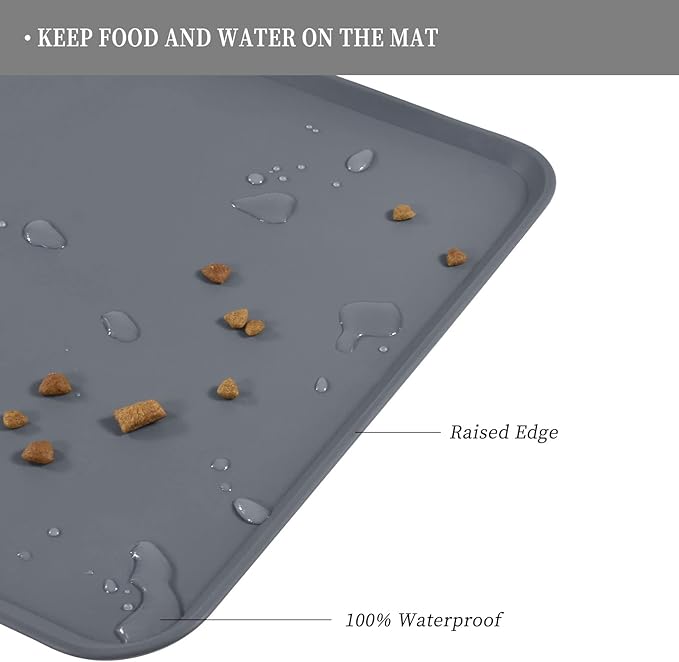 Reopet Waterproof Pet Feeding Mat, Non-Slip Silicone Placemats for Dog Cat Food and Water Bowl, High Raised Edges to Prevent Spills and Protect Floors