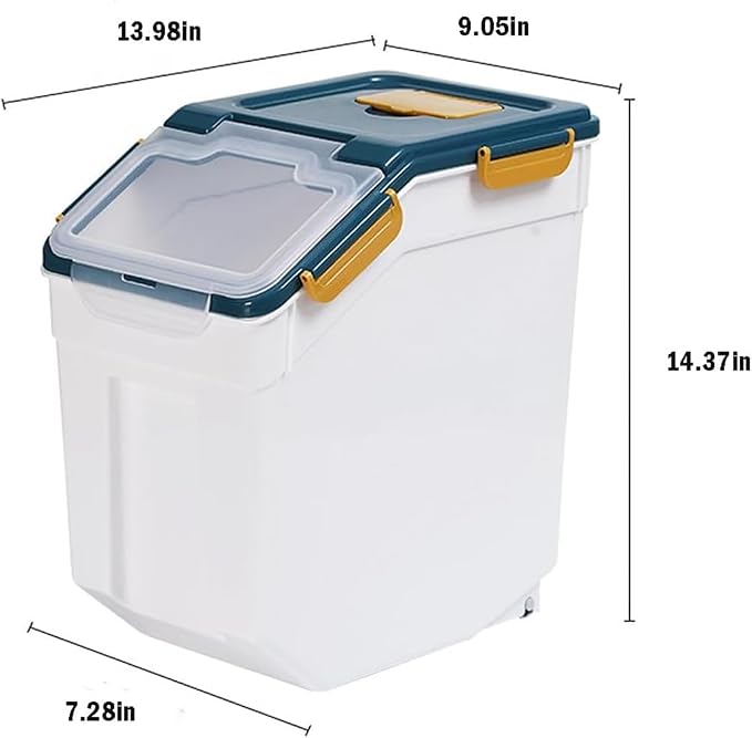 25LB Large Flour Storage Container Bin ,2 Pack Airtight Plastic with Wheels Seal Locking Lid Dispenser Organizer Storage Bin with Measuring Cup & Scoop for Flour, Rice, Grain 50LBS Total