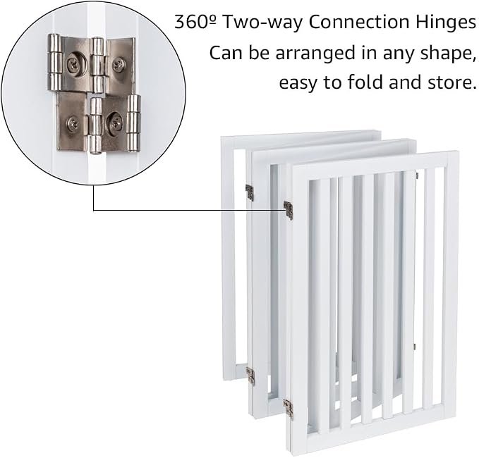 unipaws 36”H Free Standing Pet Gate for Dog Cat, 100”Wide Wooden Dog Gates | Foldable Pet Fence for Doorway, Stairs, Step, Expandable Doggy Barrier, Room Divider, Indoor Use, White