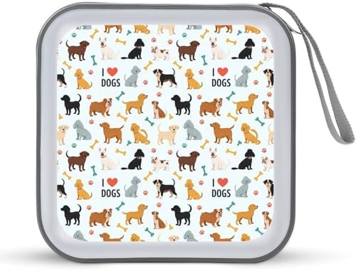 Hard Plastic Protective CD Case Cute Dogs Puppies Print, 40-Disc Capacity Storage Binder with Zipper, Portable Organizer for Home Office