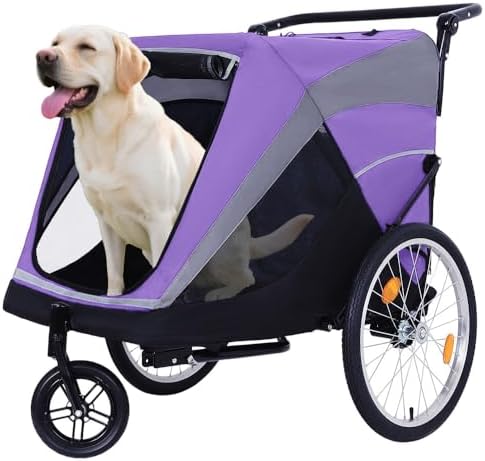 Pet Bike Trailer and Push Cart for Medium Large Dogs – Converts in Seconds, Holds Up to 100 Lbs, All-Terrain Wheels with Quick Release
