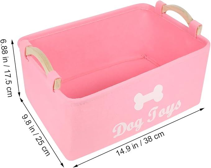 IMIKEYA Pink Felt Dog Storage Basket with Handles Large Square Organizer Bin for Pet Clothes and Food Practical Portable Container for Dogs and Pets