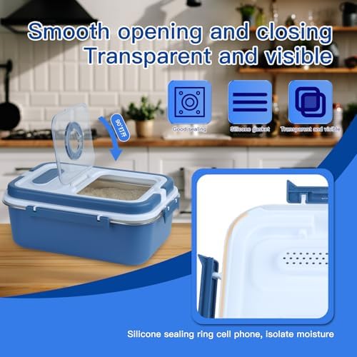 Rice Storage Container Bin 15 lbs Stainless Steel Flour Storage Containers with Lid Rice Grain Kitchen Bucket Airtight Canister for Cereals Flour Sugar Tea Milk Wine Ice, Dry/Wet Food,Blue