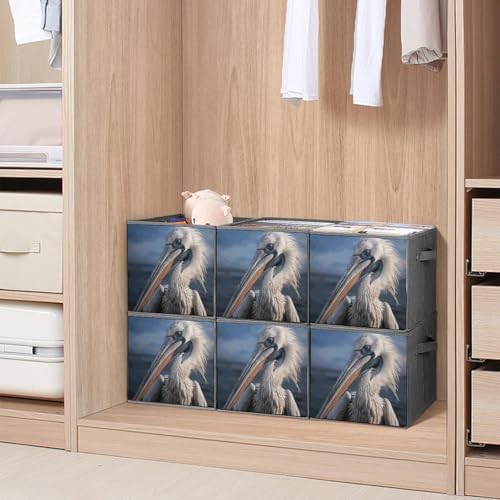 6PCS Foldable Storage Bins Realistic Pelican Printed Storage Container With Handle Large Capacity Storage Boxes Storage Cubes for Household Organization Shelves