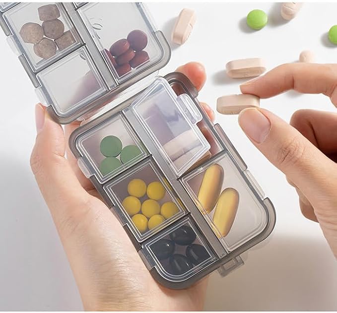 Travel Pill Organizer, Moisture Proof Daily Medicine Dispenser Box | Small Weekly Vitamin Pill Case for Supplement, Fish Oil, Meds, Pocket Pharmacy Cute Capsule Container 10 Compartments, Pink
