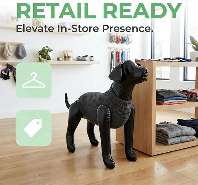 Toddmomy Inflatable Dog Mannequin - Black Waterproof PVC Self-Standing Medium Dog Dress Form for Pet Clothing Display E-Commerce Photography Trade Shows Labrador Doberman