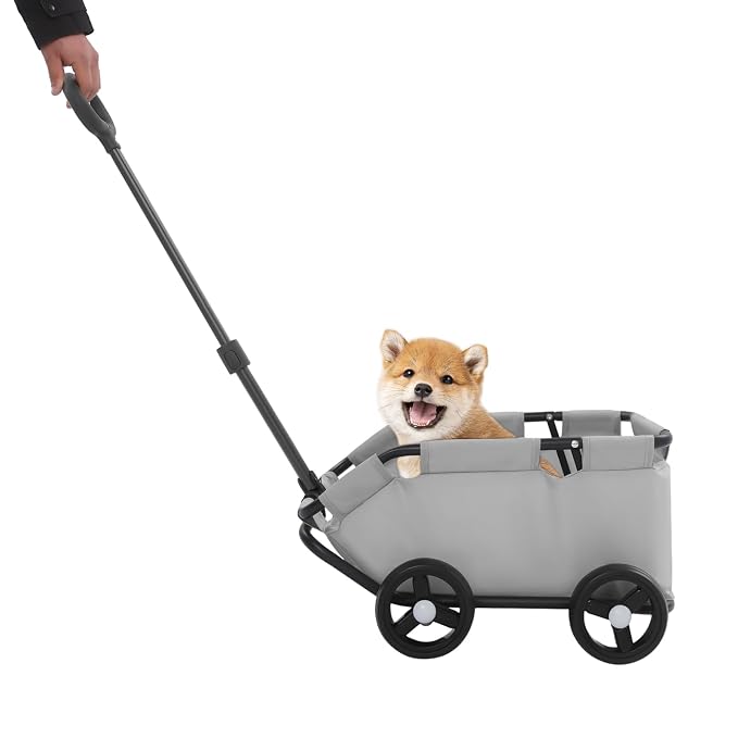 Bacocoo Portable Folding Pet Trolley, Dog Stroller 4 Wheels, Folding Dog Cart Pet Stroller for Travelling Shopping Walking Playing for Small Dogs Cats. (Grey)