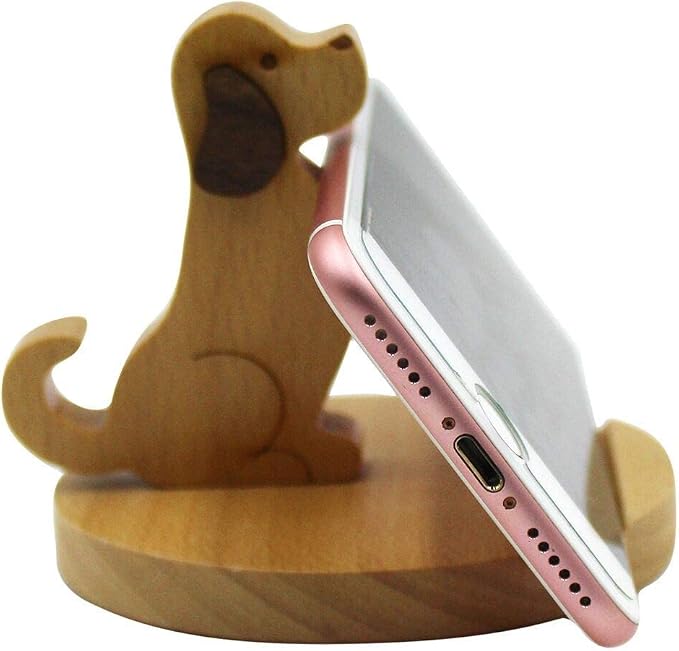 Cute Dog Cellphone Holder Stand Wooden Smartphone Desk Holder for All Mobile Phones Animal Phone Stand Desk Ornament