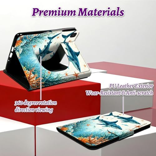 Rotating Handle Case for Samsung Galaxy Tab A7 Lite 2021 8.7", 360 Degree Swivel Kickstand with Magnetic Closure Shockproof Leather Protective Cover for Women Men, Tuna Under the Sea