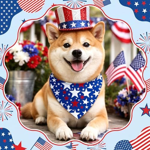 Abbylike 50 Pcs Patriotic Dog Bandanas Bulk 4th of July Bandanas for Dogs Star Triangle Kerchief Bib Scarf Set for Pet Independence Day 250th Anniversary Party Costume, 25 Styles(19.7 x 13.8 x 13.8)