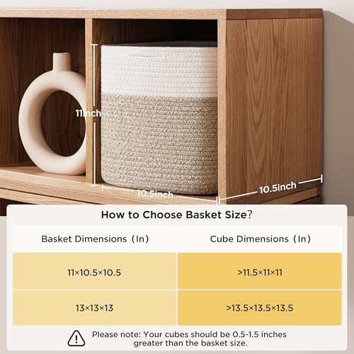 joybest 11inch Cube Storage Bins, Cotton Rope Woven Organizer Basket | Set of 4 Cube Bin Square Shelves Organizer Closet Storage, Nursery, Toy Organization, Brown&White