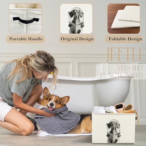 Funny Weiner Dog Bathroom Storage Bins Box, Dog Bathroom Decor, Dachshund Lovers Gifts Storage Basket Laundry Hamper with Handle for Bath Room Clothes Vanity Undersink Home Organization