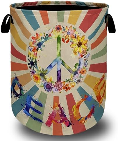 Hippie Peace Laundry Basket Foldable Oxford Cloth Hamper 18.9"x16.5"