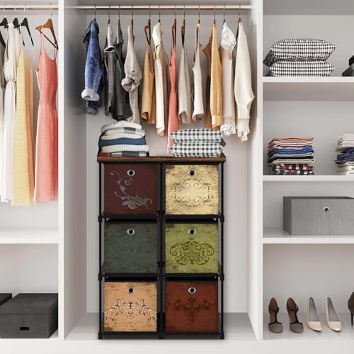 VASICAR Small Fabric Dresser with 6 Drawers, DIY Cube Organizer for Closet | Storage Drawer Unit Chest of Drawers for Bedroom, Living Room, Hallway, Dorm, Pattern