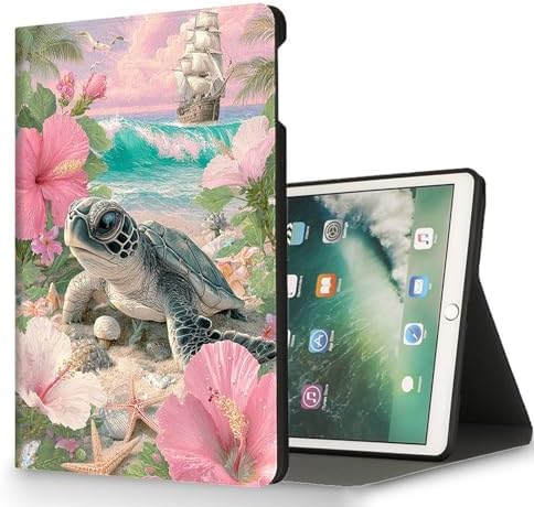for Microsoft Surface Pro X/Pro X Plus-13 2019/2020/2021/2024 Tablet Case,Auto Wake/Sleep,Adjustable Stand Protective Cover - Sea Turtle Flower