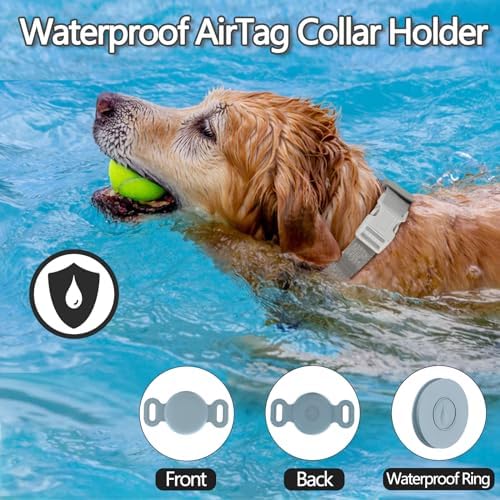 Waterproof Dog Collar with Airtag (1st & 2nd Gen) Holder, 1 Pack | Lightweight Silicone Hidden AirTag Holder for Dog Collar, Anti-Lost AirTag Case for Pet Cat Dog (Light Blue)