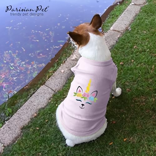 Parisian Pet Dog Shirt - 100% Cotton Unicorn Shirts for Large Dogs - Pink Sleeveless Girl Pet Clothes - Lightweight and Breathable Puppy Clothes - Stretchy Female Dog Apparel - T Shirts for Dogs