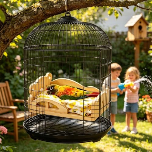 Parrot Bed 3 Pieces – Wooden Perch Detachable Cotton Pad Mat | | Natural Pine Wood Breathable Cotton Soft Washable Nest Resting Stand Cage Hammock Accessories Conure