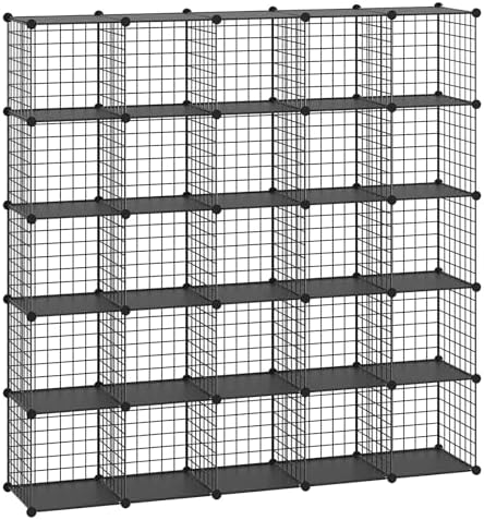 HUBSON Wire Cube Storage Organizer, Book/Toy/Craft/Potted Plants and petCloset Organizers and Storage Shelves, 25-Cube Freely Combinable Metal Grids Storage Shelf,Black Plus Iron