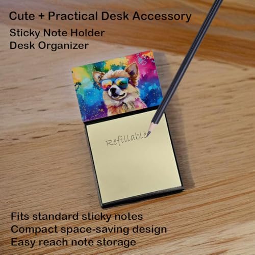 Caroline's Treasures Pomeranian Hippie Dawg Sticky Note Holder Refillable Dispenser Self-Sticky Note Pads, Memo Pads Blank Desk Accessories
