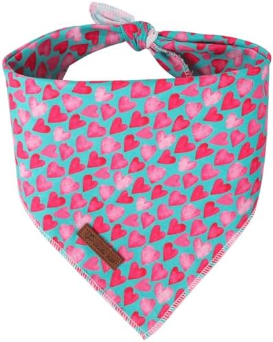 Valentine Dog Bandana - Pink Heart Triangle Bib Scarf for Small Medium Pets, Cotton Kerchief for Girl Boy Dogs or Cats, Red Puppy Bandana